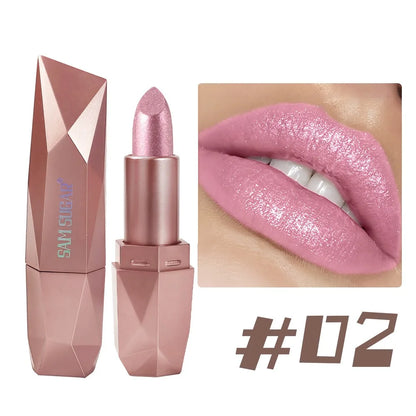 Dark Purple Diamond Metallic Glitter Lipstick Waterproof Long-Lasting Pearlescent Highly Pigmented Lip Tint Sparkling...