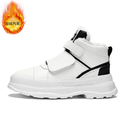 Autumn Men Casual Sneakers Leather Chunky Platform High-top Shoes Ankle Boots Magic Tape Sneakers Male Breathable Sport...