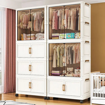 80cm no-installation folding storage cabinet, bedroom children's wardrobe, multi-layer storage box with wheels - Kimlud