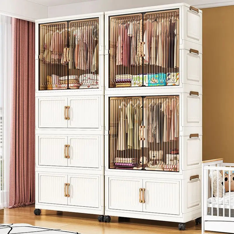 80cm no-installation folding storage cabinet, bedroom children's wardrobe, multi-layer storage box with wheels - Kimlud