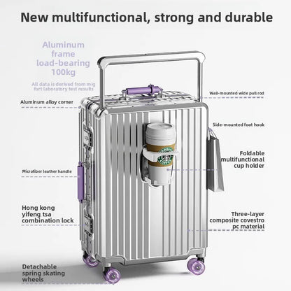 20/24/26/28 Inch Fashion Wide Handle Travel Suitcase Luggage with Cup Holder Suitcase Trip Cabin TSA Customs Lock Trolley Case