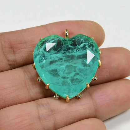 APDGG 2 Pcs Cz Green Crystal Natural Quartz Stone Heart Shaped Gold Plated Pendant DIY Fashion Jewelry Necklace Making DIY