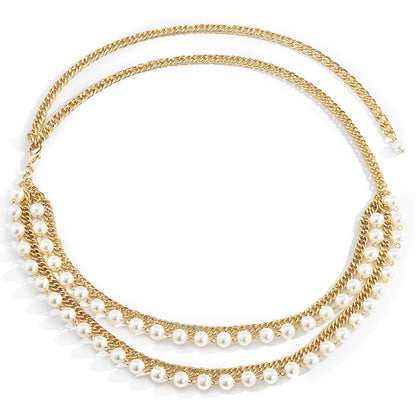 Pearl metal high-end waist chain with a simple and versatile temperament, multi-layer body chain, spicy girl street...
