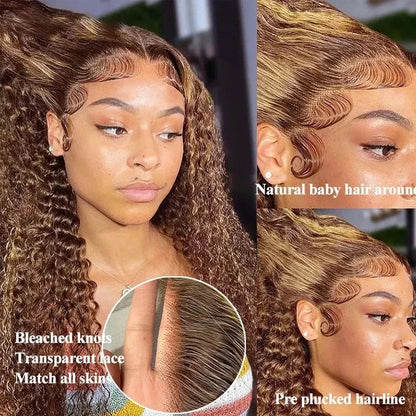 Highlight Wig Human Hair Ombre Deep Wave 13x6 HD Lace Frontal Wigs 4/27 Color Glueless Water Wave Curly Lace Front Wig 250 Density For Women ﻿
