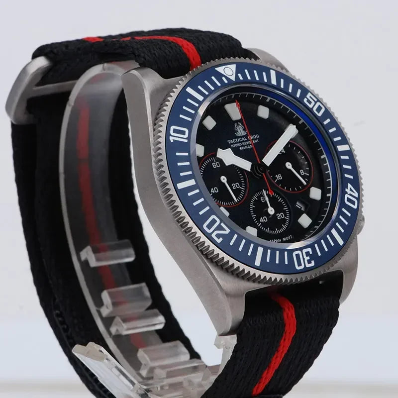 Tactical Frog FXD Titanium Diving Watch For Men Chronograph VS75B Solar-powered Quartz Movement Watch BGW9 Super Luminous 20 ATM