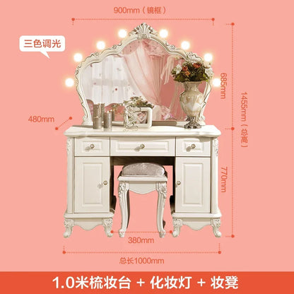 European Luxury Vanity Table Girls Wooden White Tall Vanity Table Makeup Nordic Penteadeira De Maquiagem Bedroom Furniture - Kimlud