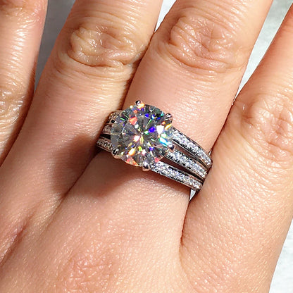 Huitan Luxury Six Claw Cubic Zirconia Rings Wedding Engagement Bands High Quality Silver Color AAA CZ Ring Women Fashion Jewelry