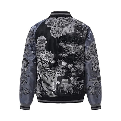 New 2025 Hot Style Men Boys Modified Liquid Light Sensation Coats Dragon Tiger Reversible Baseball Sukajan Souvenir...