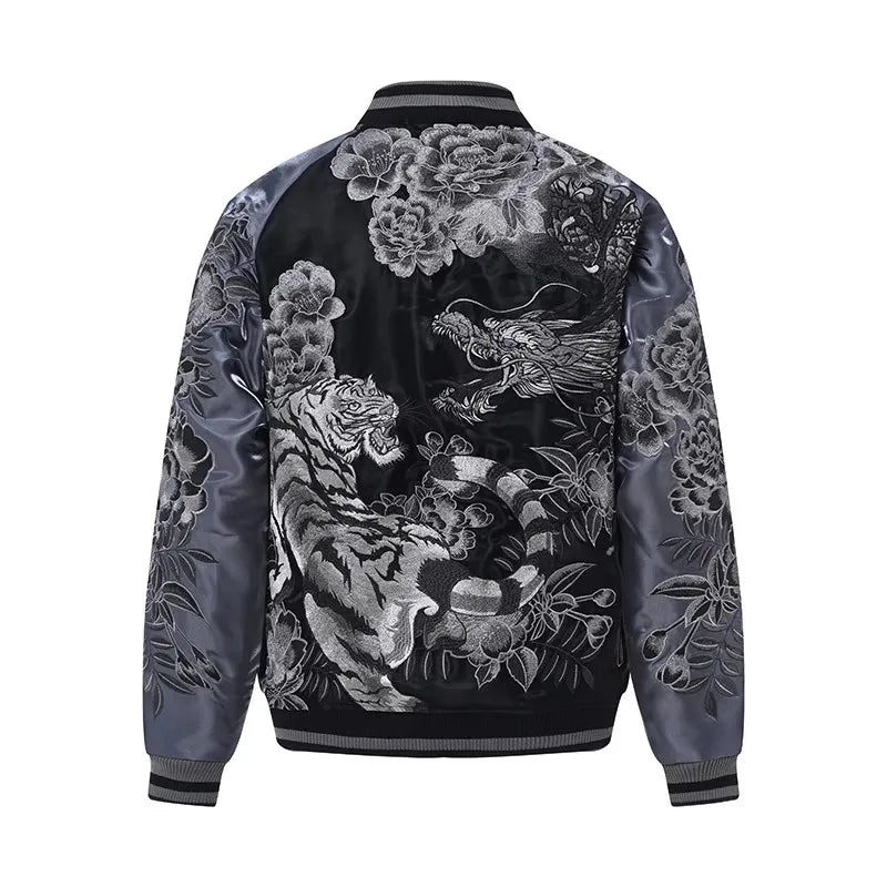 New 2025 Hot Style Men Boys Modified Liquid Light Sensation Coats Dragon Tiger Reversible Baseball Sukajan Souvenir...