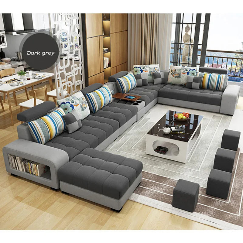 Light Luxury L-Shaped Sofa Set Living Room Furniture High Quality Big Sofa Set Modern Design Wooden Multifunctional Sofa...