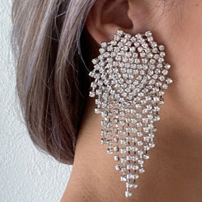 Stonefans Fashion Tassel Drop Earrings for Women Luxury Designer Geometric Rhinestone Dangle Earring Wedding Party Jewelry