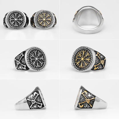 Viking Pirate Ax Retro Totem Stainless Steel Mens Rings Punk Trendy for Male Boyfriend Biker Jewelry Creativity Gift Wholesale