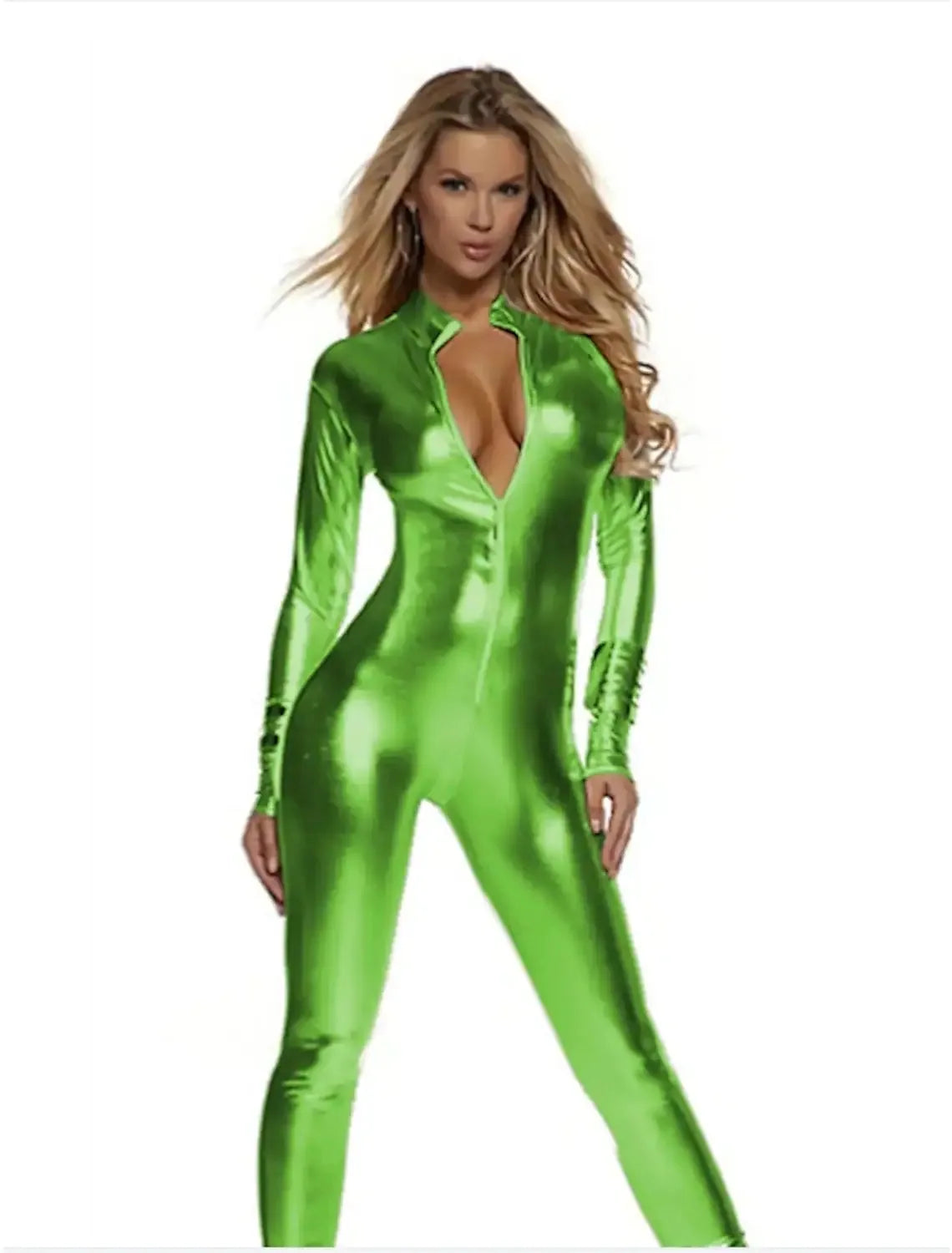 Jumpsuits Front Zip Catsuits Womens long Sleeve Black Catsuit Spandex Bodysuits Shiny Metallic Unitard Suit