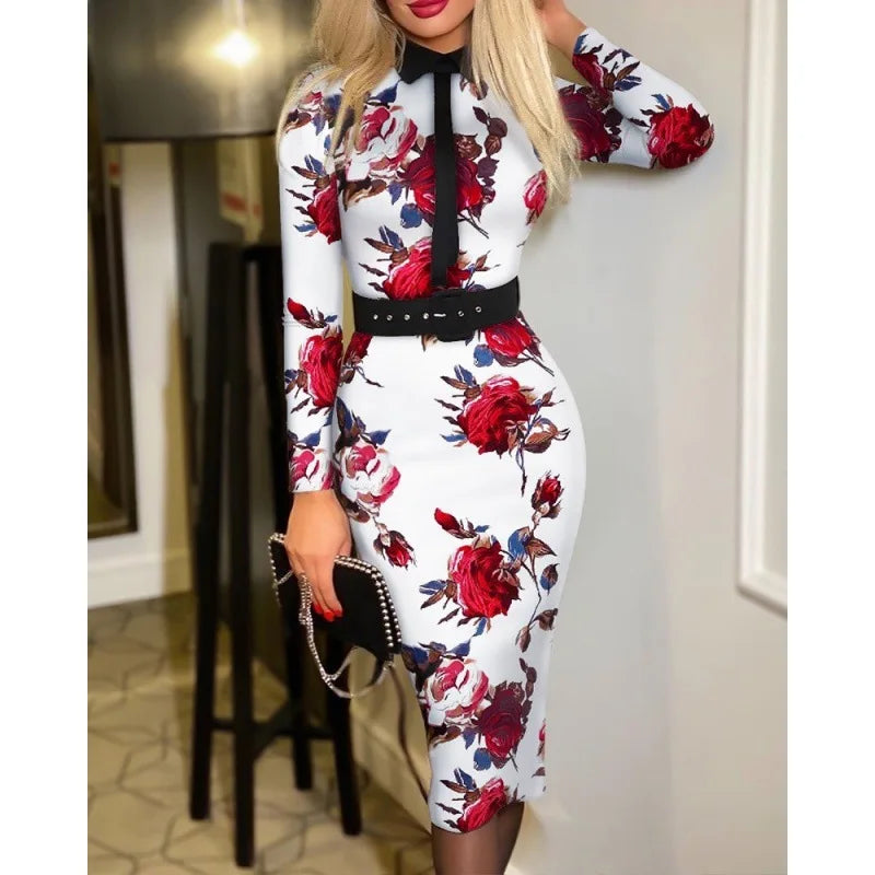 Popular Fashion Women&#39;s Print Dress Women With Belt