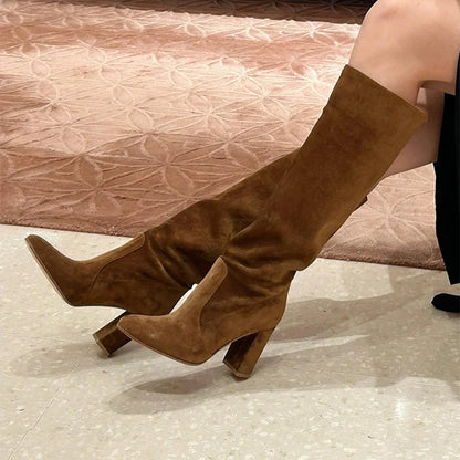 High Heels Knee High Women's Boots Snow Warm Long Boots Woman Shoes Winter 2025 Sexy Suede Shoes Dress Pumps Mujer Chelsea Botas