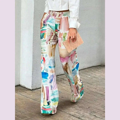 Yeezzi 2025 New Women Fashion Printed High Waisted Straight-Leg Pants Spring Summer Loose Casual Office Trousers Bottoms