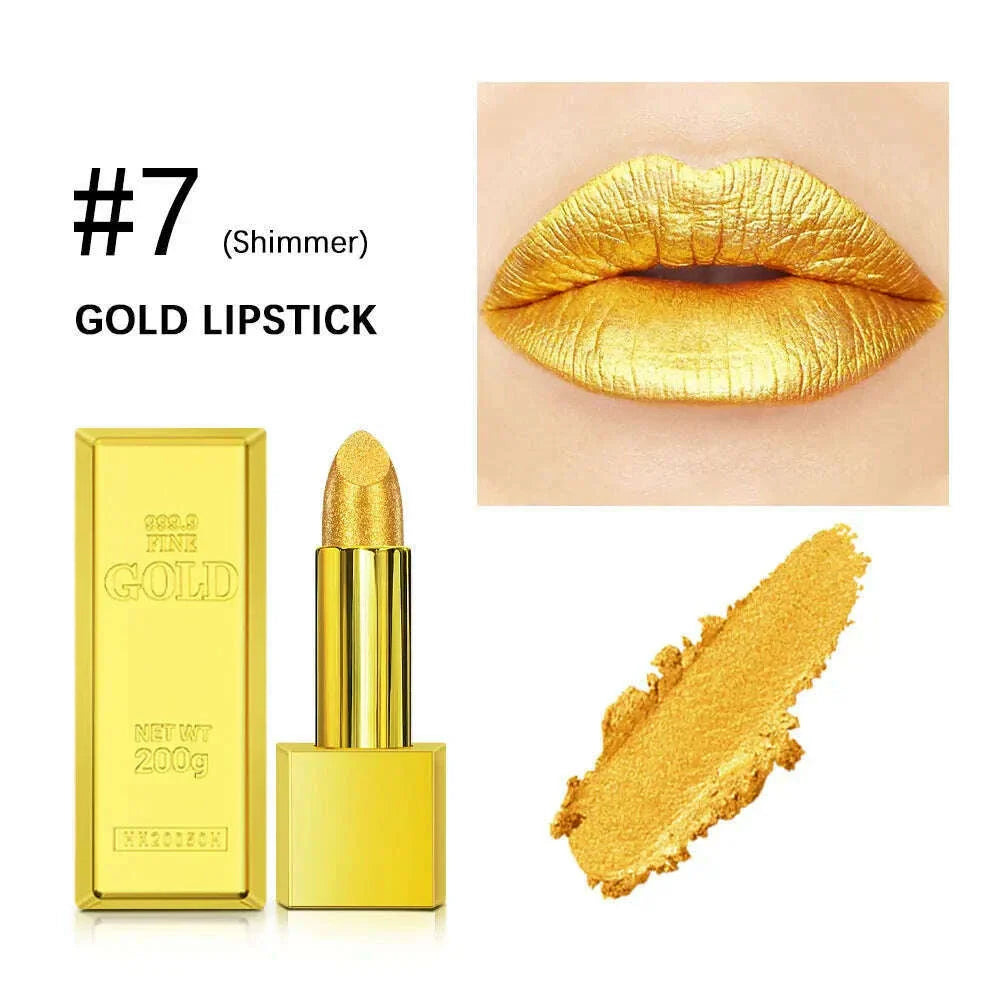 Hallowmas High-pigmented Gold Lipstick Shiny Metallic Matte Velvet Waterproof Long Lasting Sexy Gold Lip Gloss Women Lip Makeup