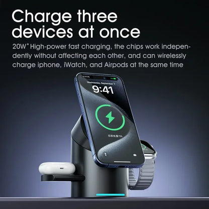 New Truly Qi2 3 In 1 Magsafe Magnetic Touch Button Wireless Charger For Android iPhone iWatch Airpods Fast Charging Dock Station