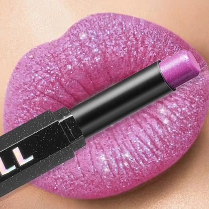 Diamond Shiny Lipstick Highly Pigmented Metallic Pearl Lipstick Waterproof Long-Lasting Makeup Sparkle Radiant All Day Cosmetic