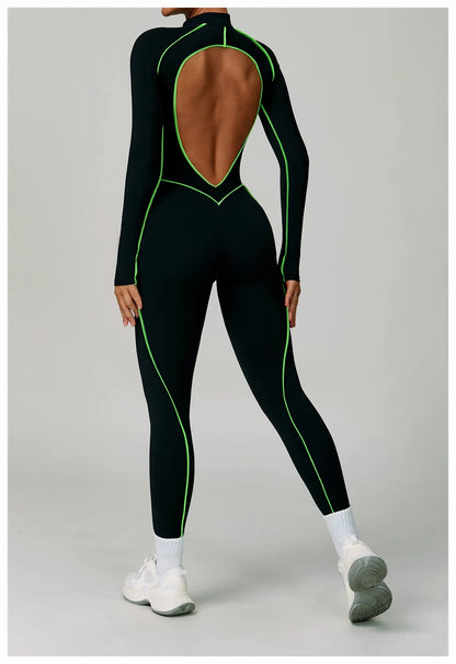 Yoga Bodysuits Women  Breathable Workout Sets Gym Clothes Push Up Fitness Running Sportwear Sexy Zipper Leggings Suit