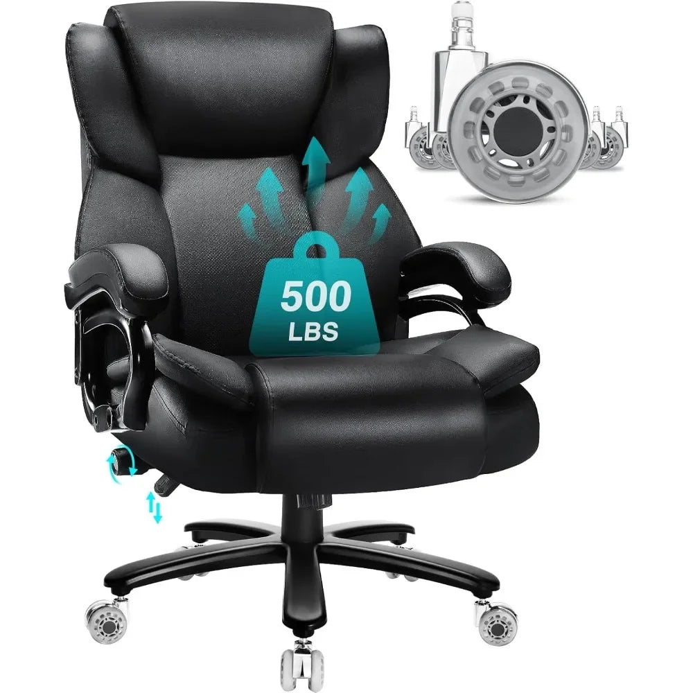 500lbs Heavy Duty Big And Tall Office Chair Dual Rubber Wheel Executive Desk Chair for Low Back Pain Relief