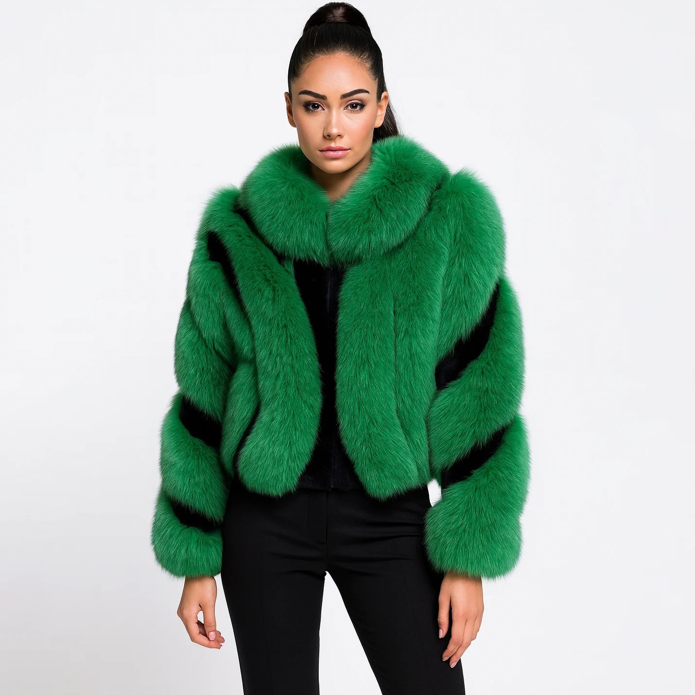 Women's Real Red Fox Fur Jacket With Silver Fox Collar Coat Thick Warm and Fashionable in Winter 23A0616