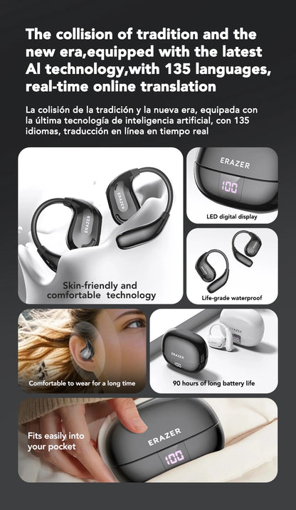 ERAZER XT66PRO Bluetooth Earphones ASMR Headsets DIY APP AI Translator Earbuds Wireless Headphones 13 Hours long life Display - Kimlud