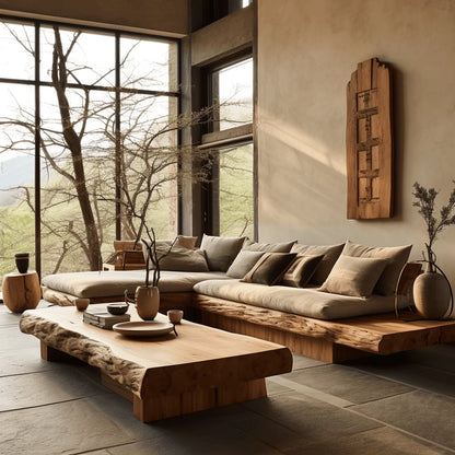 Wabi-sabi style solid wood sofa old wood furniture living room sofa atmosphere log custom L-shaped princess sofa - Kimlud