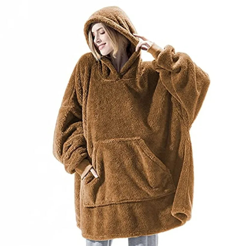 Long Sleeves With Pockets Hoodie Pajamas Women Autumn Winter Fashion Solid Color Loose Double-sided Velvet Home Clothes...