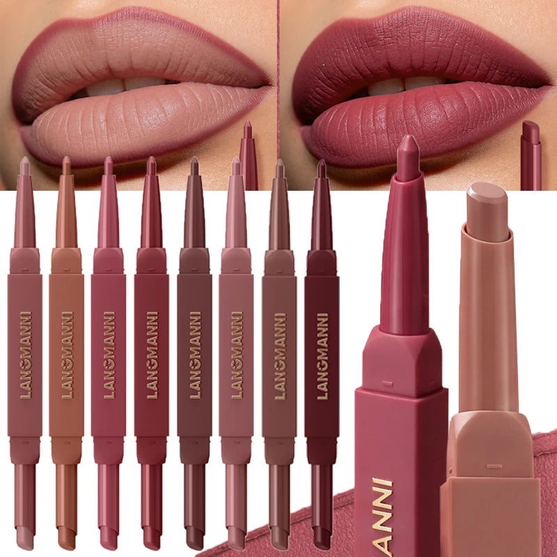 2 in 1 Matte Red Lipliner Waterproof Nude Matte Lip Liner Pencil Double Head Lipstick Pen Long Lasting Lips Outline Stick Makeup