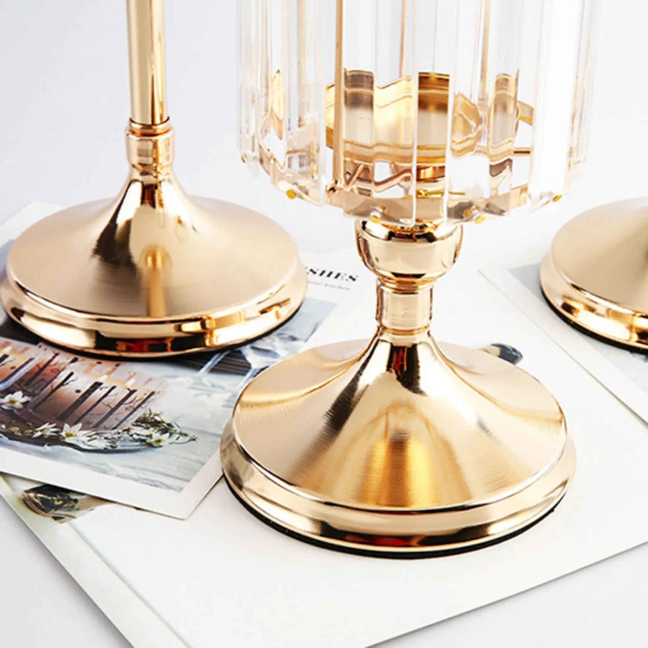 1pc Golden Pillar Candle Holder Crystal Candlesticks for Dining Coffee Table Wedding Events Parties Home Decor Candle...