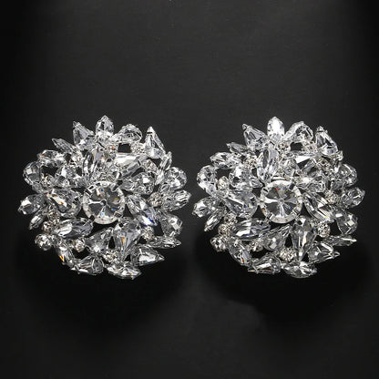 Fashion Round Clip Earrings Geometric Wedding for Women Bling Christmas Gift Rhinestone Clip on Earrings No Piercing Jewelry