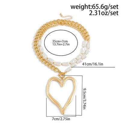 Ingemark 2Pcs/Set Exaggerated Big Love Heart Pendant Choker Nekclace for Women Wed Bridal Goth Imitation Pearl Chain Y2K Jewelry