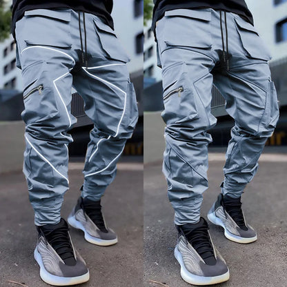 Mens Casual Black White Patchwork Cargo Pants Loose Plus Size Striped Multi Pocket Jogging Sports Fitness Hip Hop Jogger Trouser - Kimlud