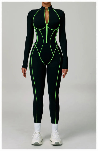 Yoga Bodysuits Women  Breathable Workout Sets Gym Clothes Push Up Fitness Running Sportwear Sexy Zipper Leggings Suit