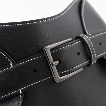 Top-stitched waist seal leather women's wide waistband black pin buckle fashion soft leather dress decorative belt |...