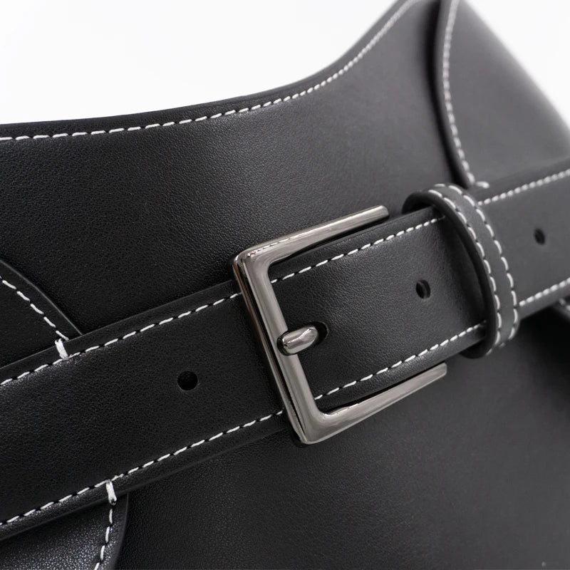 Top-stitched waist seal leather women's wide waistband black pin buckle fashion soft leather dress decorative belt |...