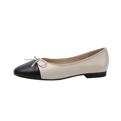 Luxury Brand Design 100% Genuine Leather Round Toe Bow Ballet Flat Shoes Women Casual Shoes Zapatos Mujer