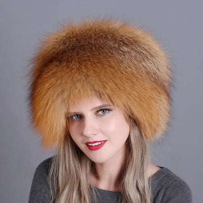 Fur hat for ladies thickened warm ear-protecting with tail snow and wind trendy