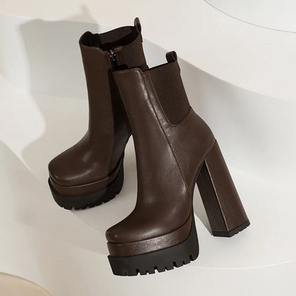 Women's Ankle Boots Platform Trends Black Short Boot Winter Autumn Leather Gothic Punk Heels Party Shoes Lady Large Size 45