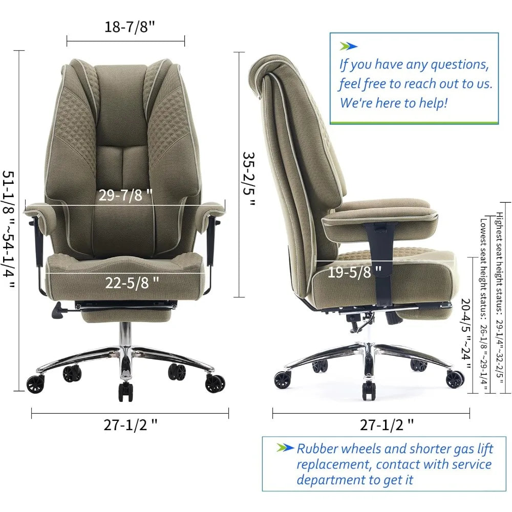 big and tall office chair 400lbs wide seat, leather high back executive office chair with foot rest, ergonomic chairs lumbar sup