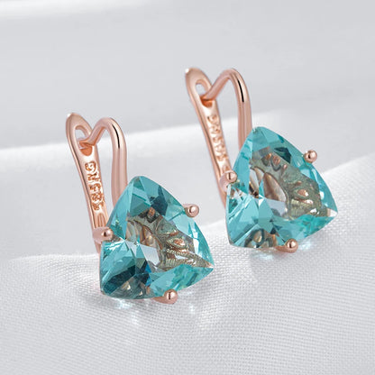 Kinel Hot Simple Green Natural Zircon Dangle Earrings for Women Luxury 585 Rose Gold Color Ethnic Bride Wedding Jewelry...