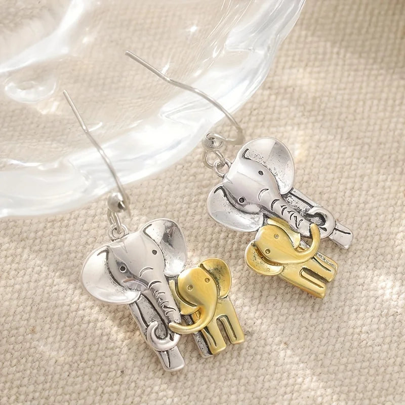 Vintage Handmade Two Tone Elephant Earrings, Animal Earrings, Elephant Enthusiast Earrings | Kimlud Mid Range Jewelry