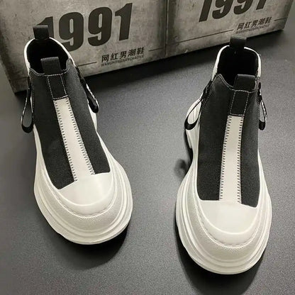 Men's Best Fashion Leather shoes Autumn New Thick-soled Lightweight High shoes High-top Trend Casual White Shoes Chelsea...