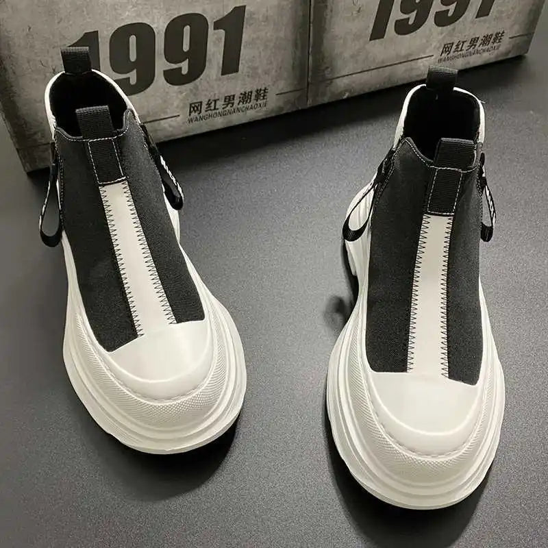 Men's Best Fashion Leather shoes Autumn New Thick-soled Lightweight High shoes High-top Trend Casual White Shoes Chelsea...