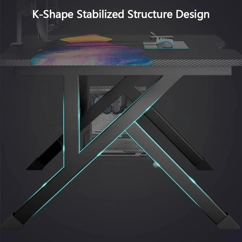 Premium Carbon Fiber Ergonomic Gaming Desk Sturdy K-type steel Feet Home Room Desk Gamer Table High Quality Stable Office Table
