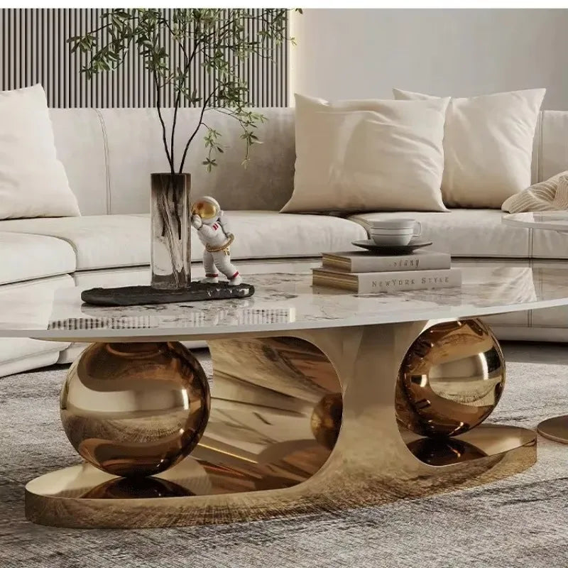 Luxury Rock Plate Stainless Steel Living Room Furniture Simple Modern Designer Creative Coffee Table for Small