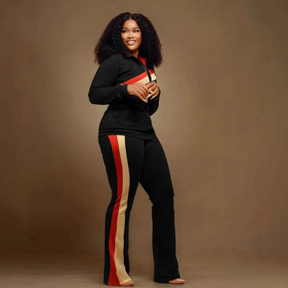 TW521 Women's Sports Casual Fashion Two-piece Striped Splicing Set | Kimlud Mid Range Pants