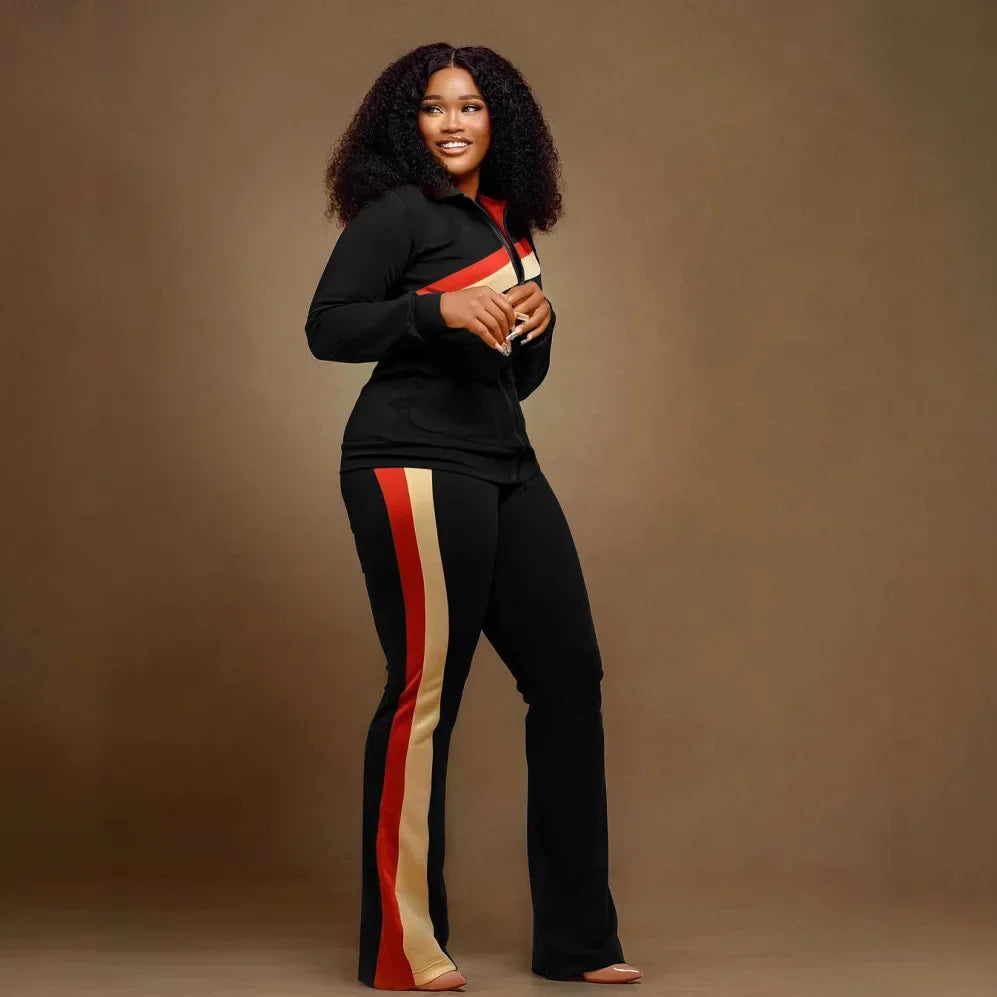 TW521 Women's Sports Casual Fashion Two-piece Striped Splicing Set | Kimlud Mid Range Pants