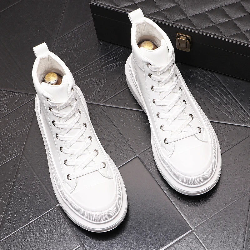 men fashion original leather boots lace-up flats shoe cowboy platform boot young street style white sneakers ankle botas...